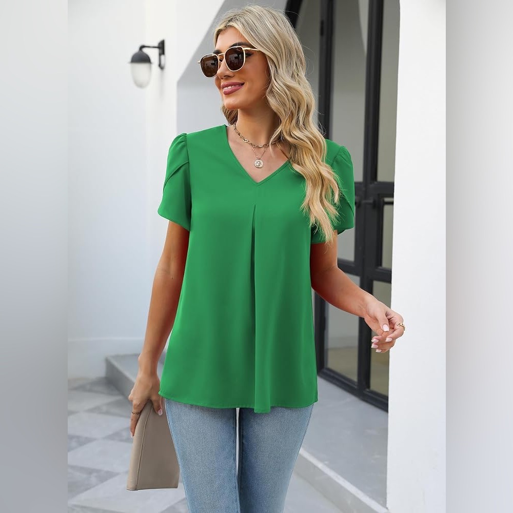 JODIFUL Vneck Short Sleeve Blouse